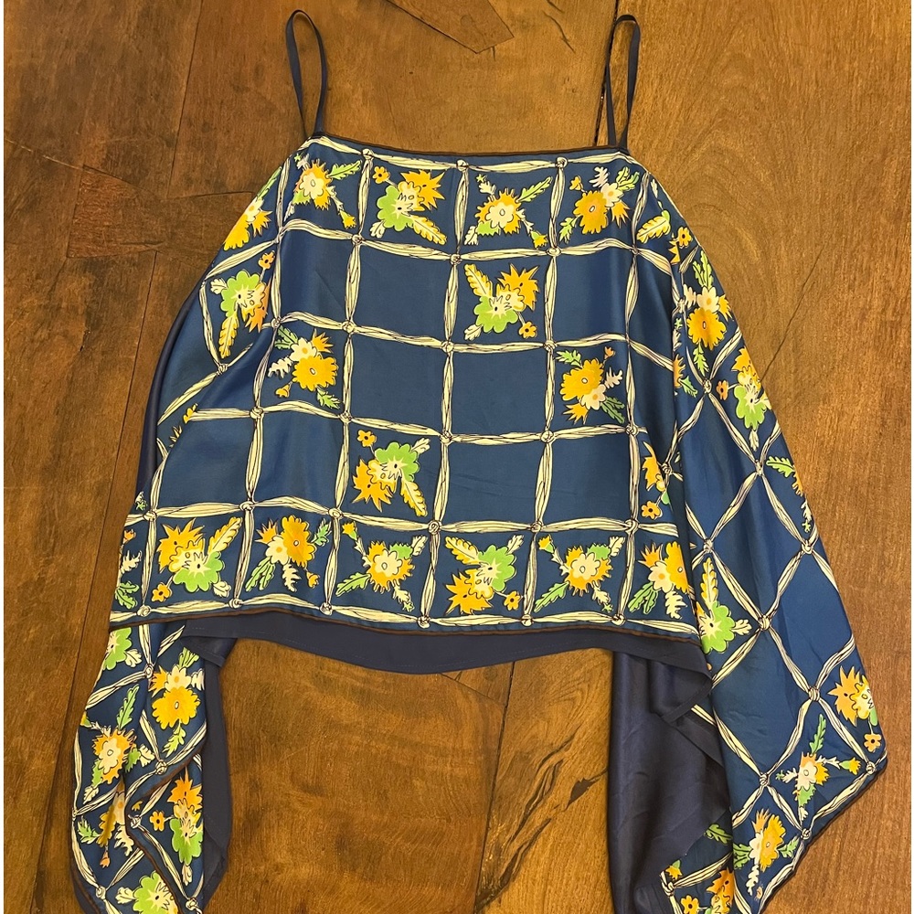 Designer silk scarf top. Beautiful and one of a kind.